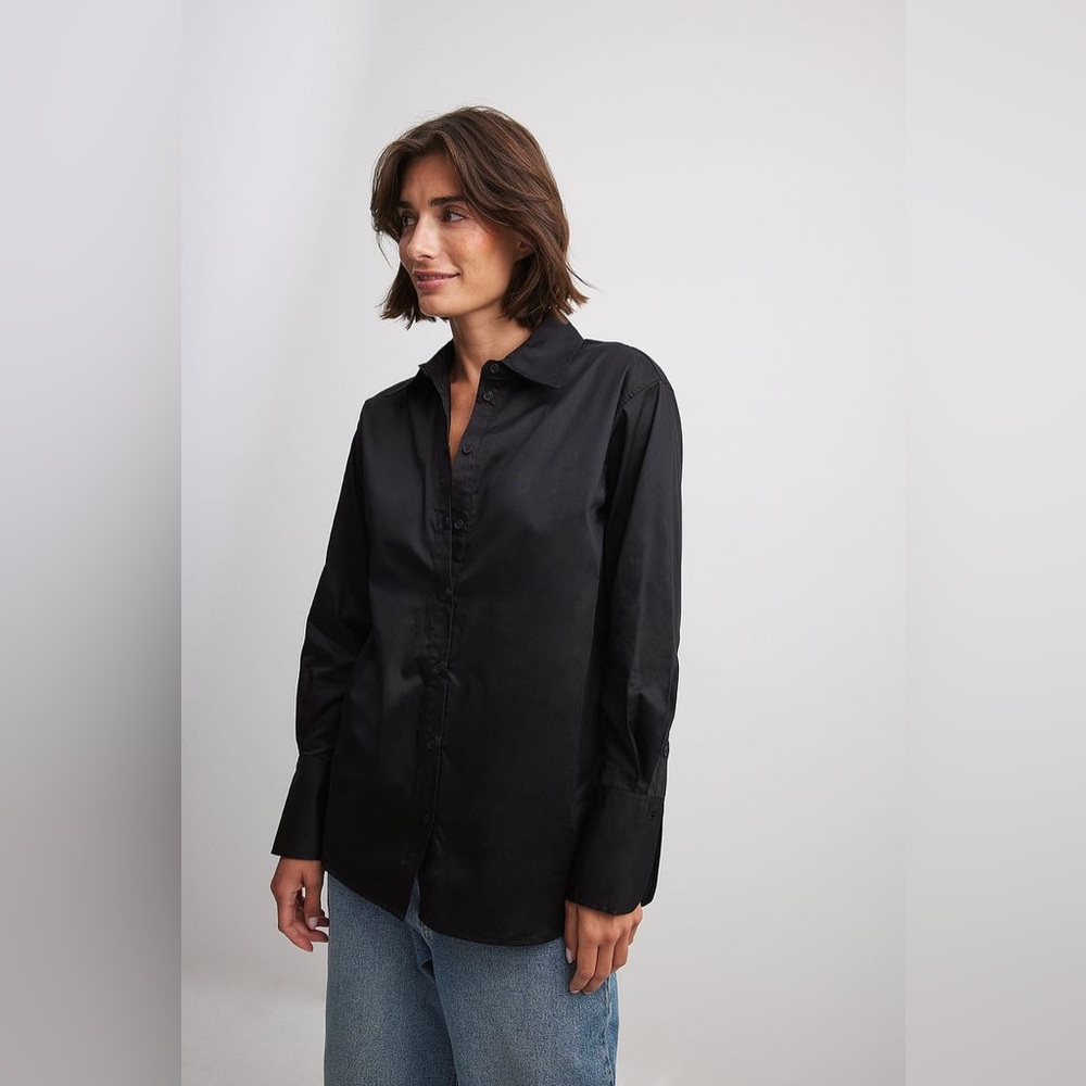 Black Cotton Button-Up Shirt